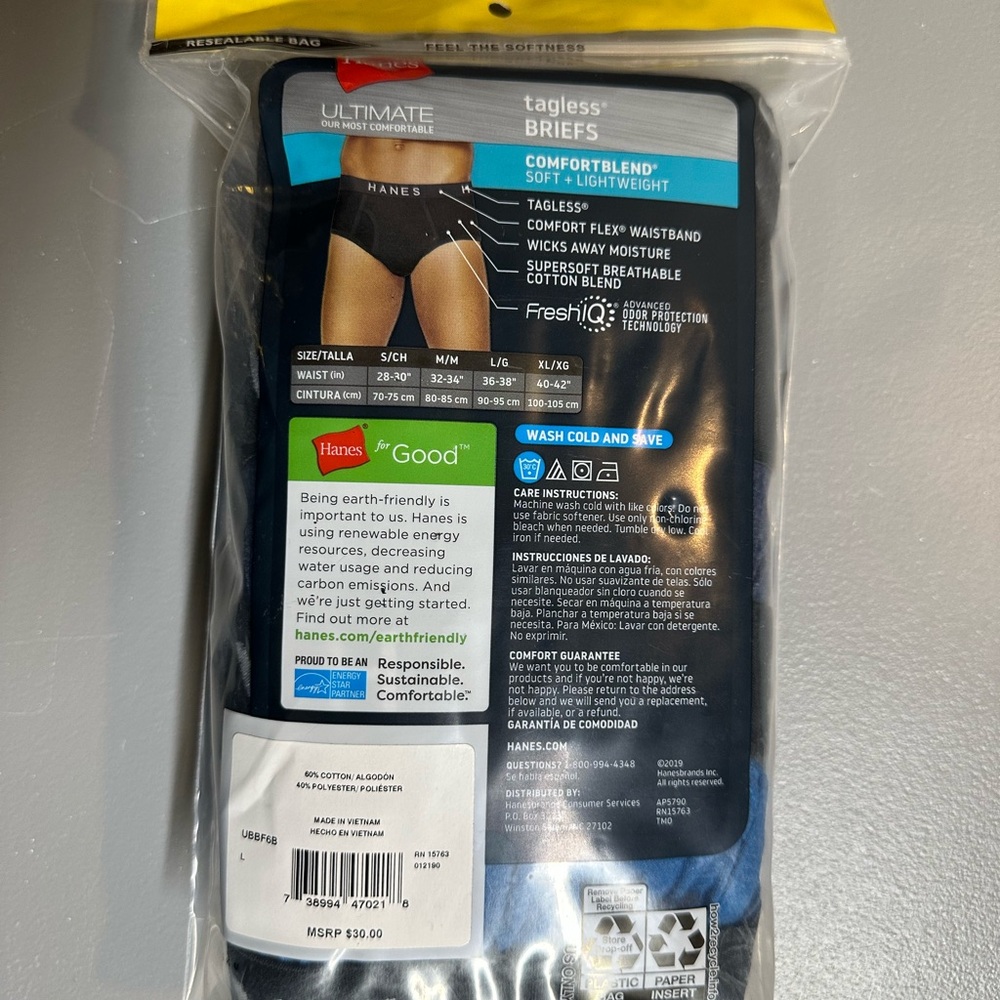 Hanes Black Comfort Flex Fit Briefs Tag-Free - Picture 2 of 2